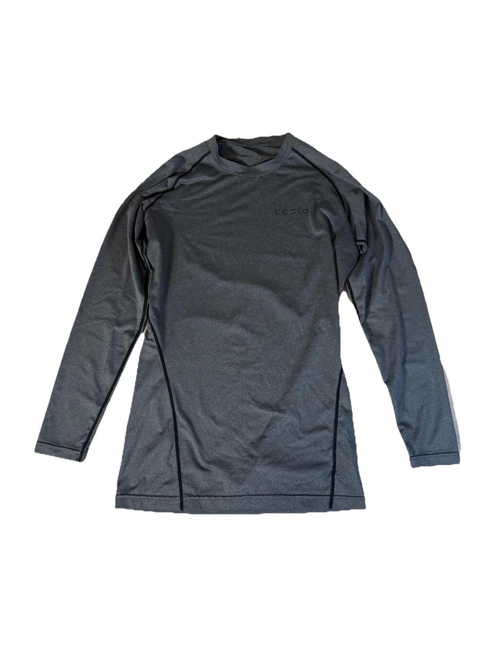 Men’s Tesla Long Sleeve Compression Shirt Size MEDIUM Black Workout TSLA